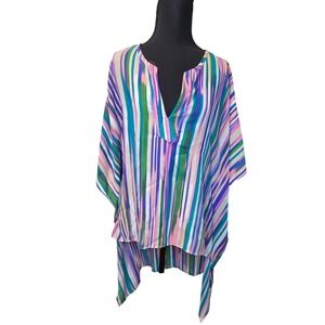 CARAMELA VIVID STRIPE KAFTAN TUNIC TOP BEACH COVER UP  SHEER S-L